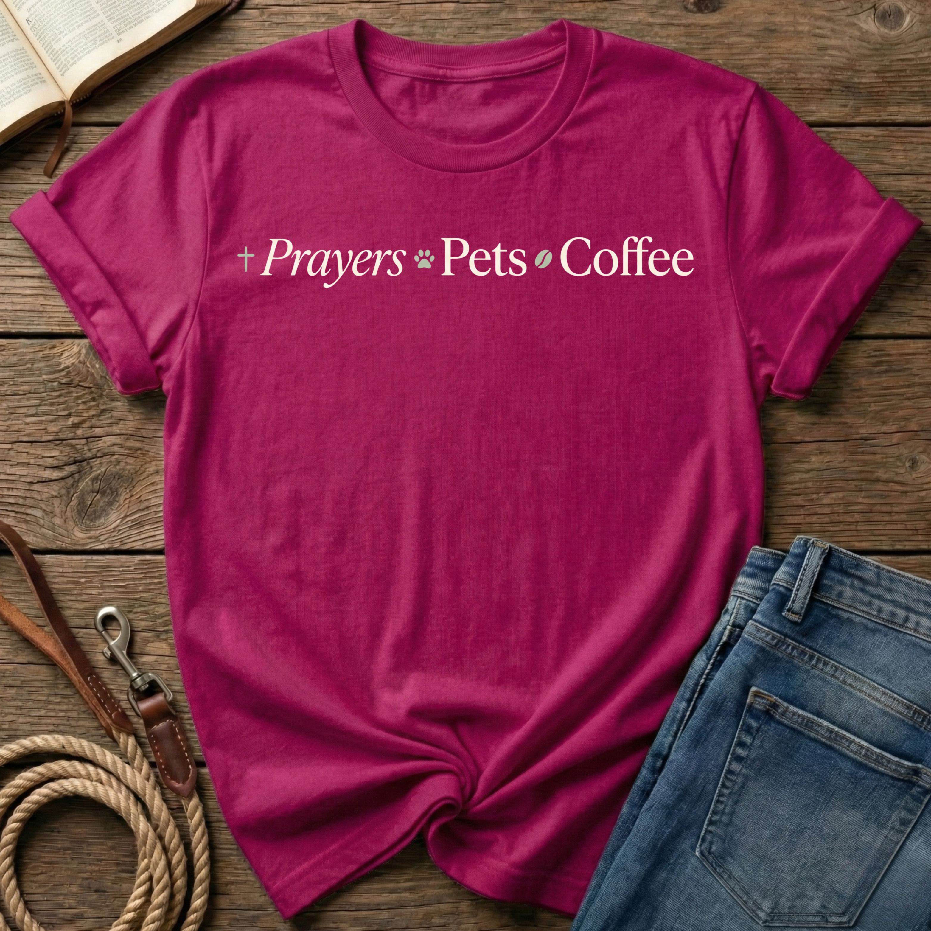 Prayers, Pets, Coffee Horizontal T-Shirt