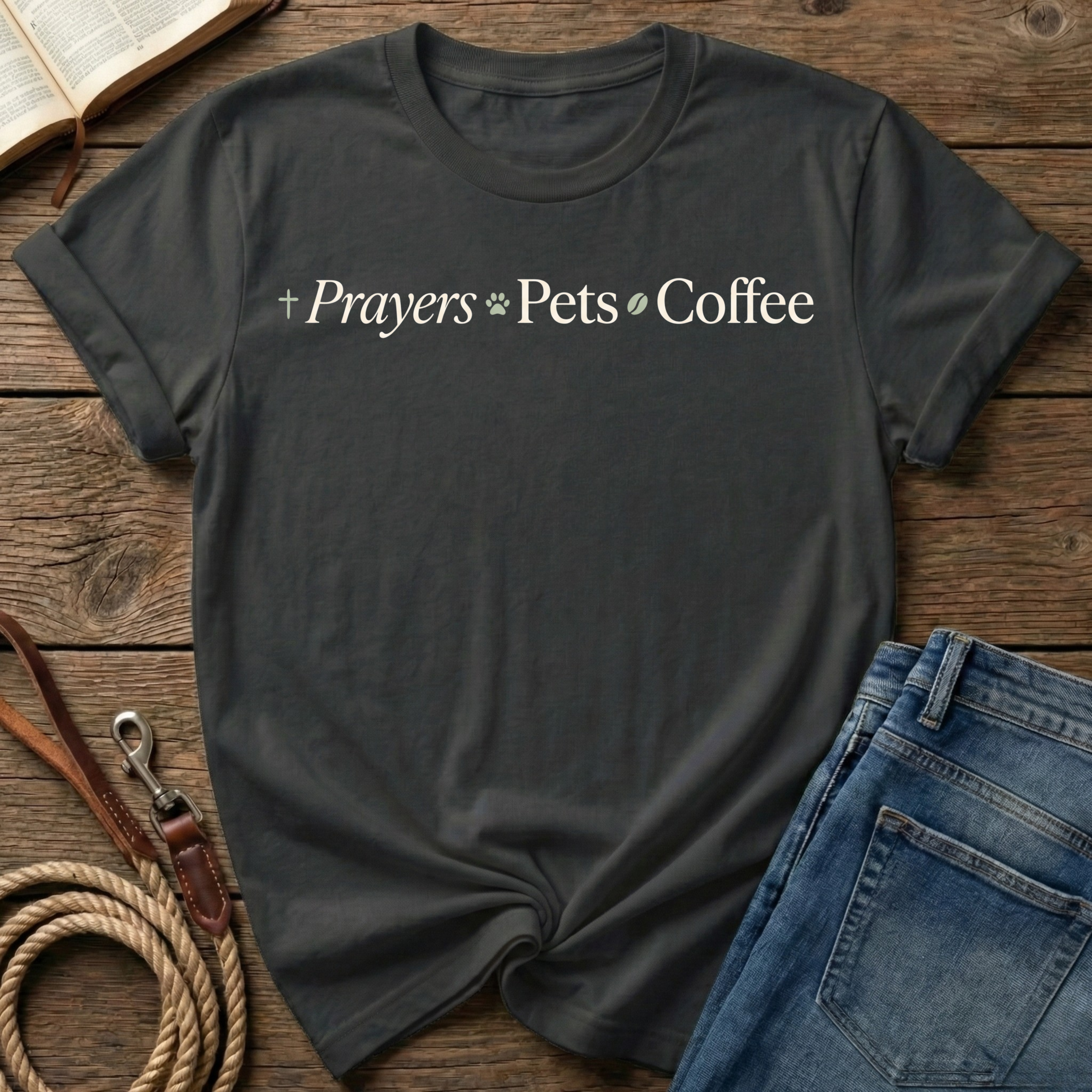 Prayers, Pets, Coffee Horizontal T-Shirt