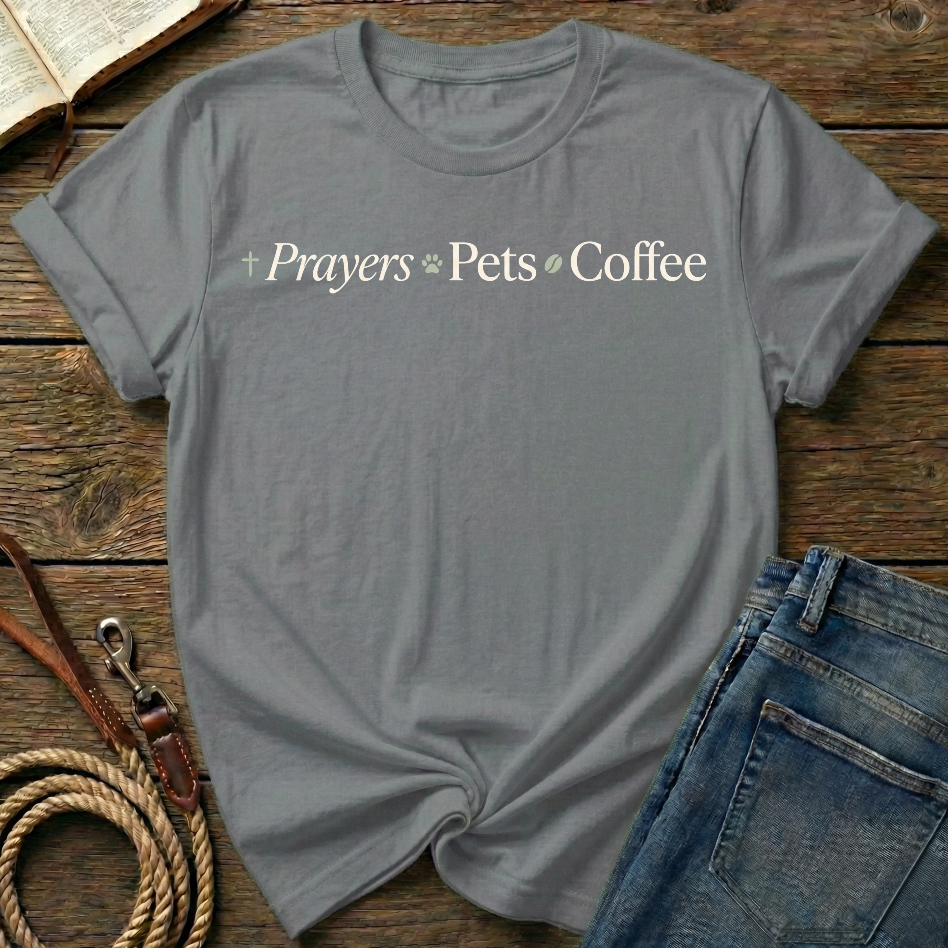 Prayers, Pets, Coffee Horizontal T-Shirt