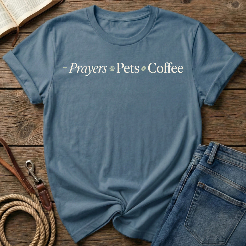 Prayers, Pets, Coffee Horizontal T-Shirt